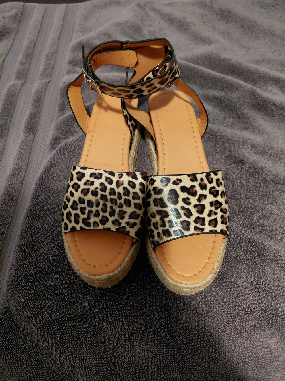 Leopard Print Ankle Strap Espadrille Sandals - Women